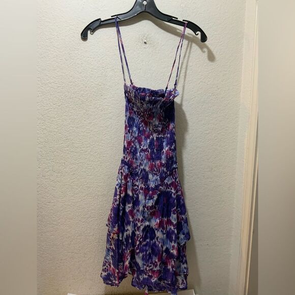 Isabel Marant Etoile Anka Smocked Tiered Cotton Mini Dress Floral Ruffle 38 - Picture 4 of 10